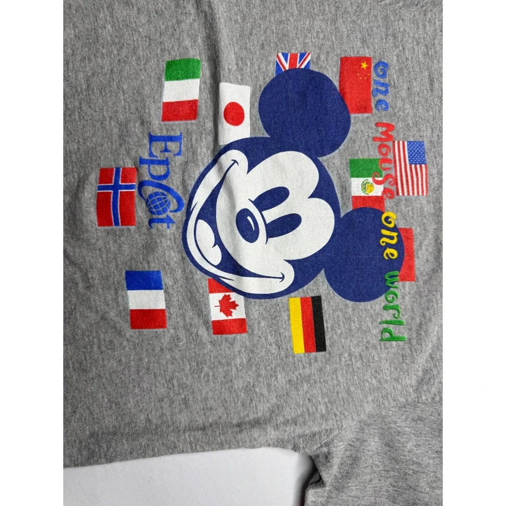 Walt Disney World Epcot Mickey Mouse One Mouse One World Gray Ringer Tee Kids S